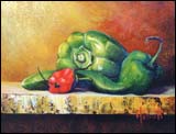 Gita Hazrati, Green Peppers - Oil on Board 8x10